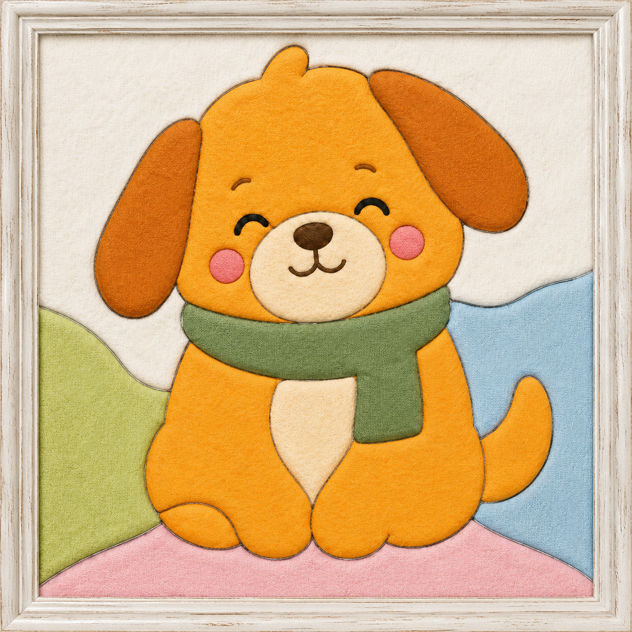 Puppy with Green Scarf — Kinusaiga fabric art design preview
