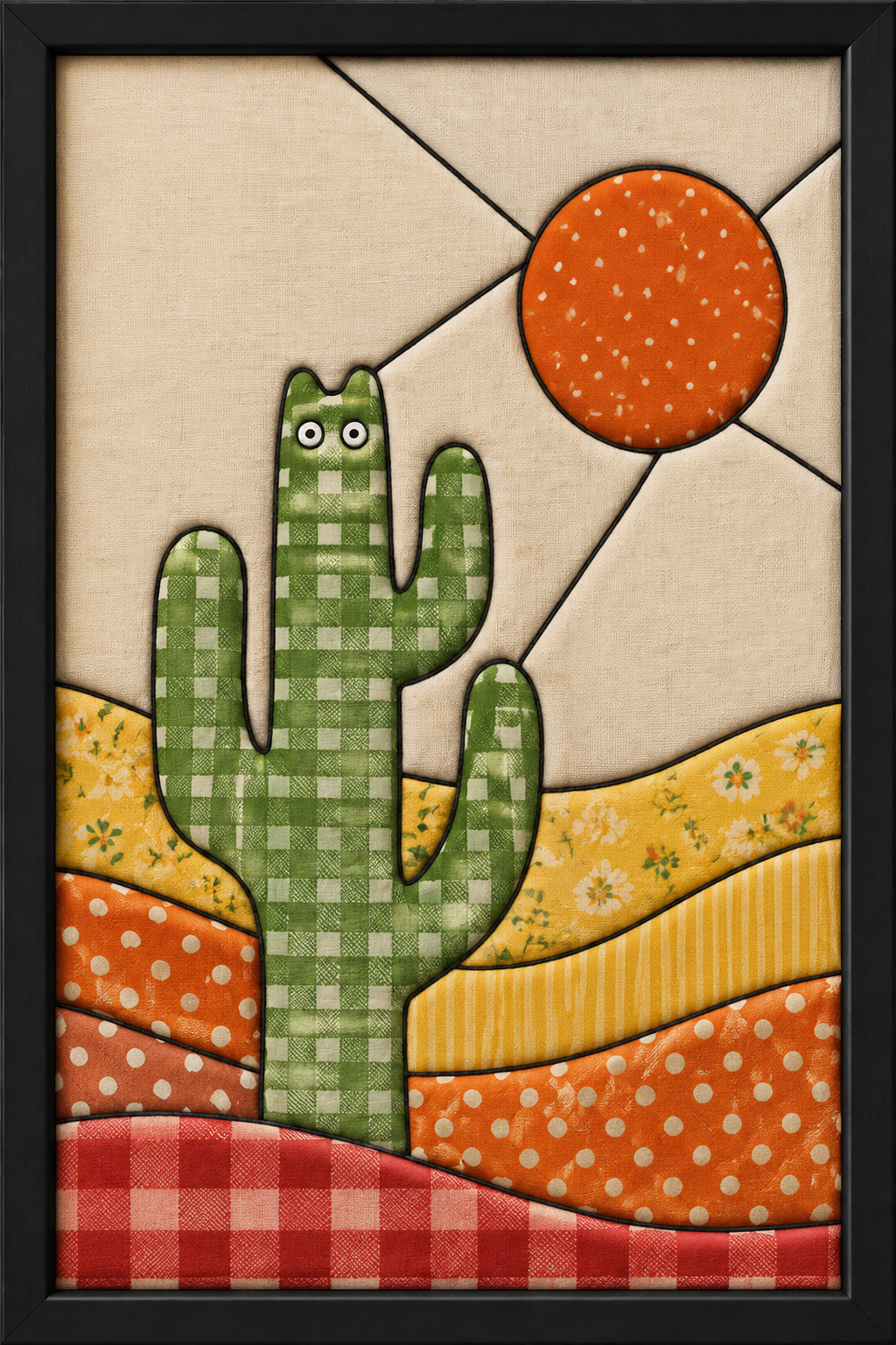 Cartoon Cactus Desert Scene — Kinusaiga fabric art design preview