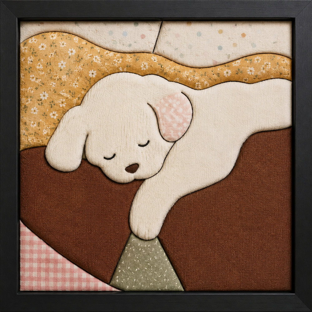 Sleeping White Puppy — Kinusaiga fabric art design preview
