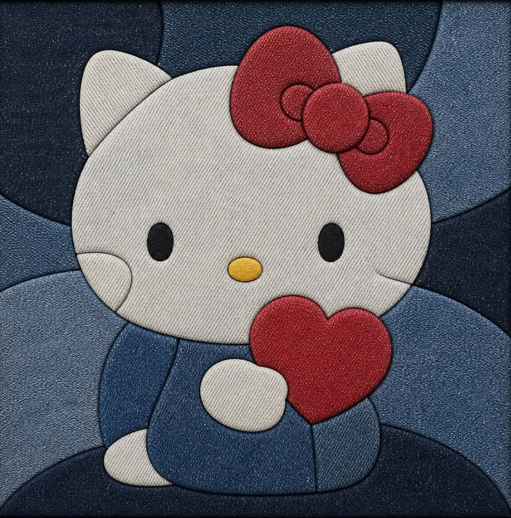 Hello Kitty Holding Heart — Kinusaiga fabric art design preview