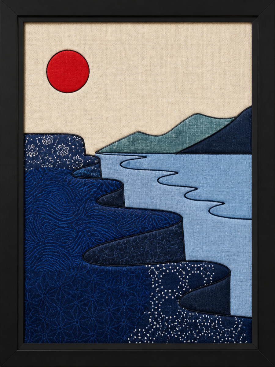 Red Sun Over Bay — Kinusaiga fabric art design preview