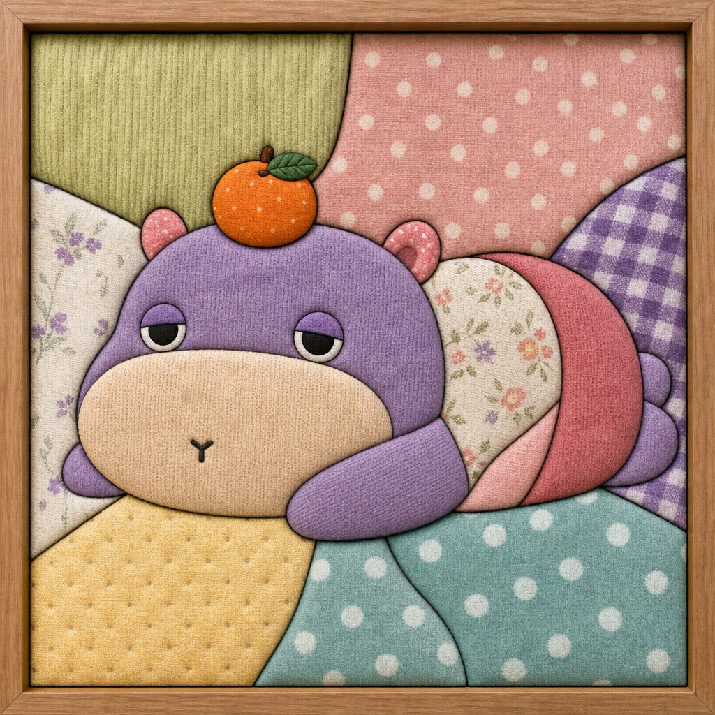 Purple Hippo with Orange — Kinusaiga fabric art design preview