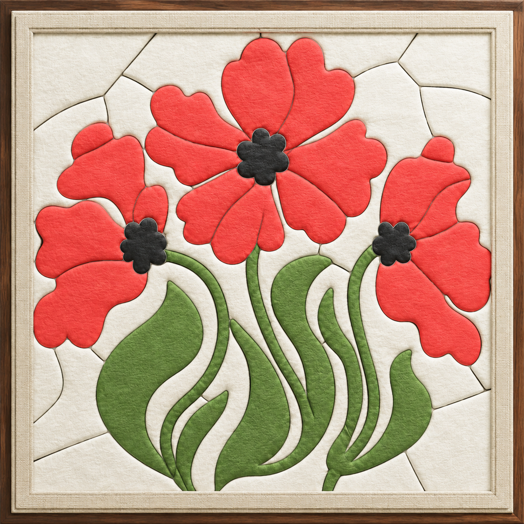 Red Flowers with Green Stems — Kinusaiga fabric art design preview