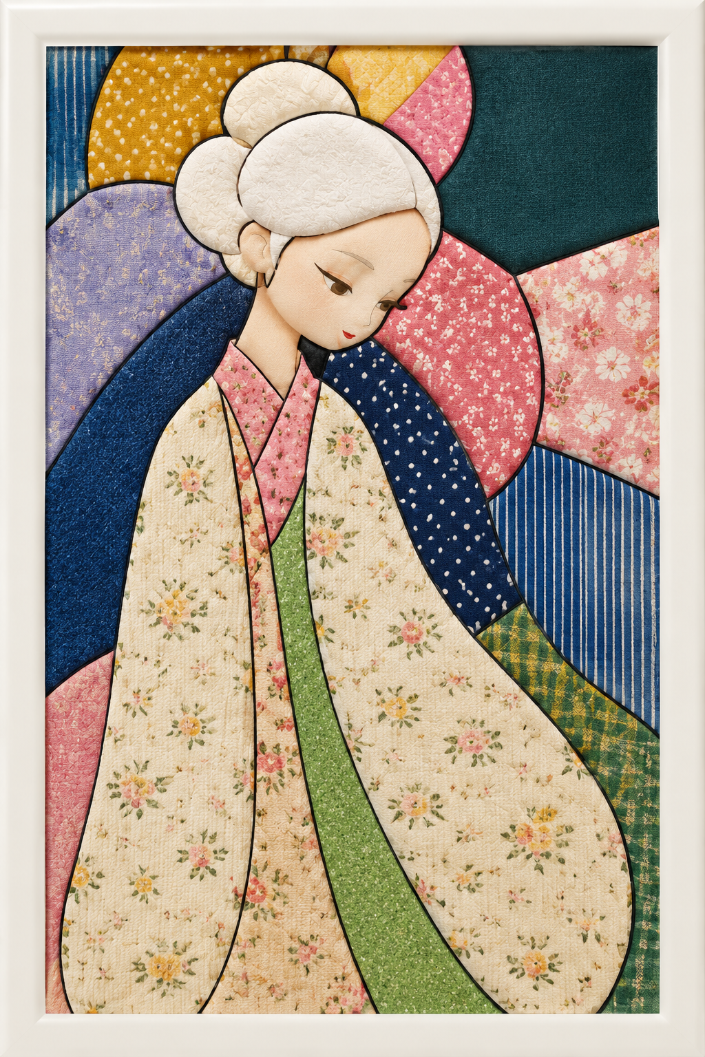 Woman in Floral Hanbok — Kinusaiga fabric art design preview