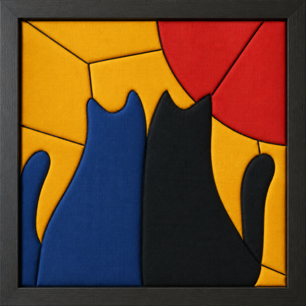 Two Cats Sitting — Kinusaiga fabric art design preview