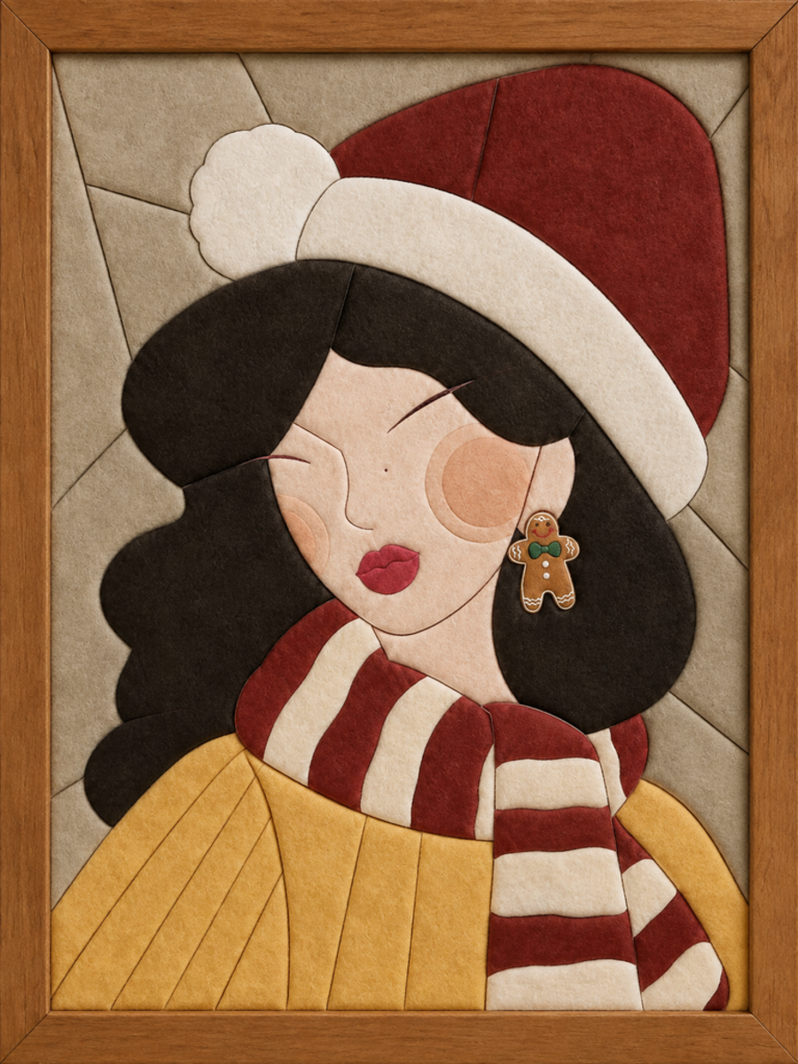 Woman In Santa Hat — Kinusaiga fabric art design preview