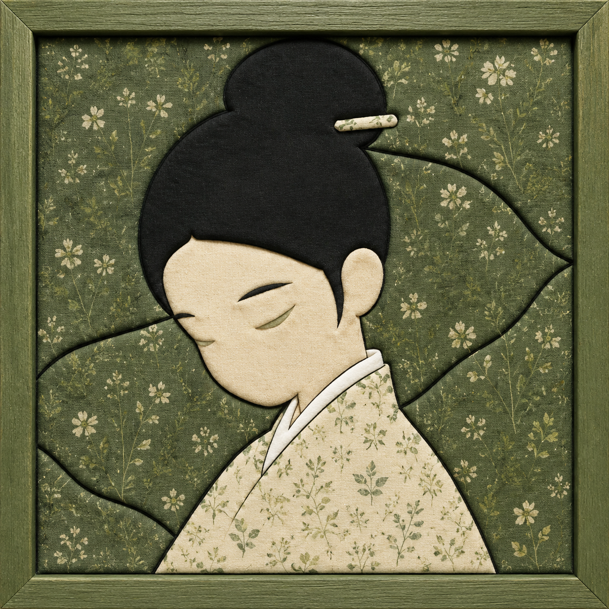 Woman in Cream Floral Robe — Kinusaiga fabric art design preview