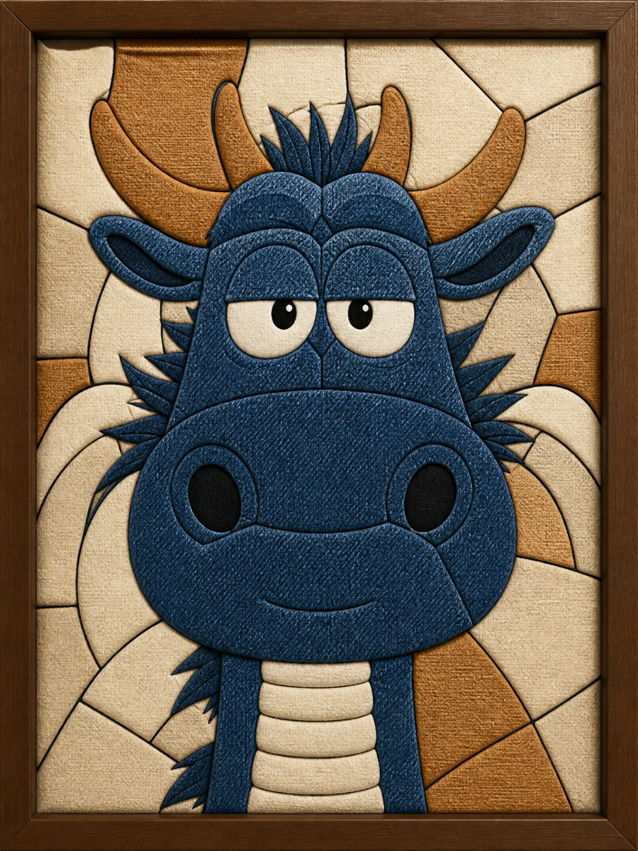Blue Dragon with Horns — Kinusaiga fabric art design preview