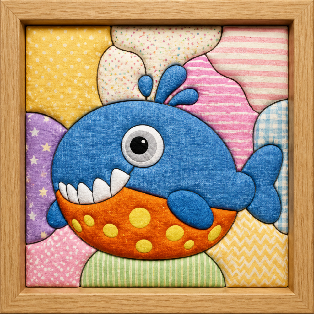 Blue Whale with Teeth — Kinusaiga fabric art design preview
