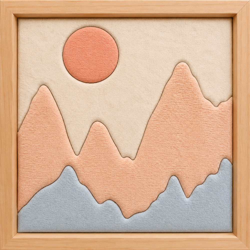 Pastel Mountains and Orange Sun — Kinusaiga fabric art design preview