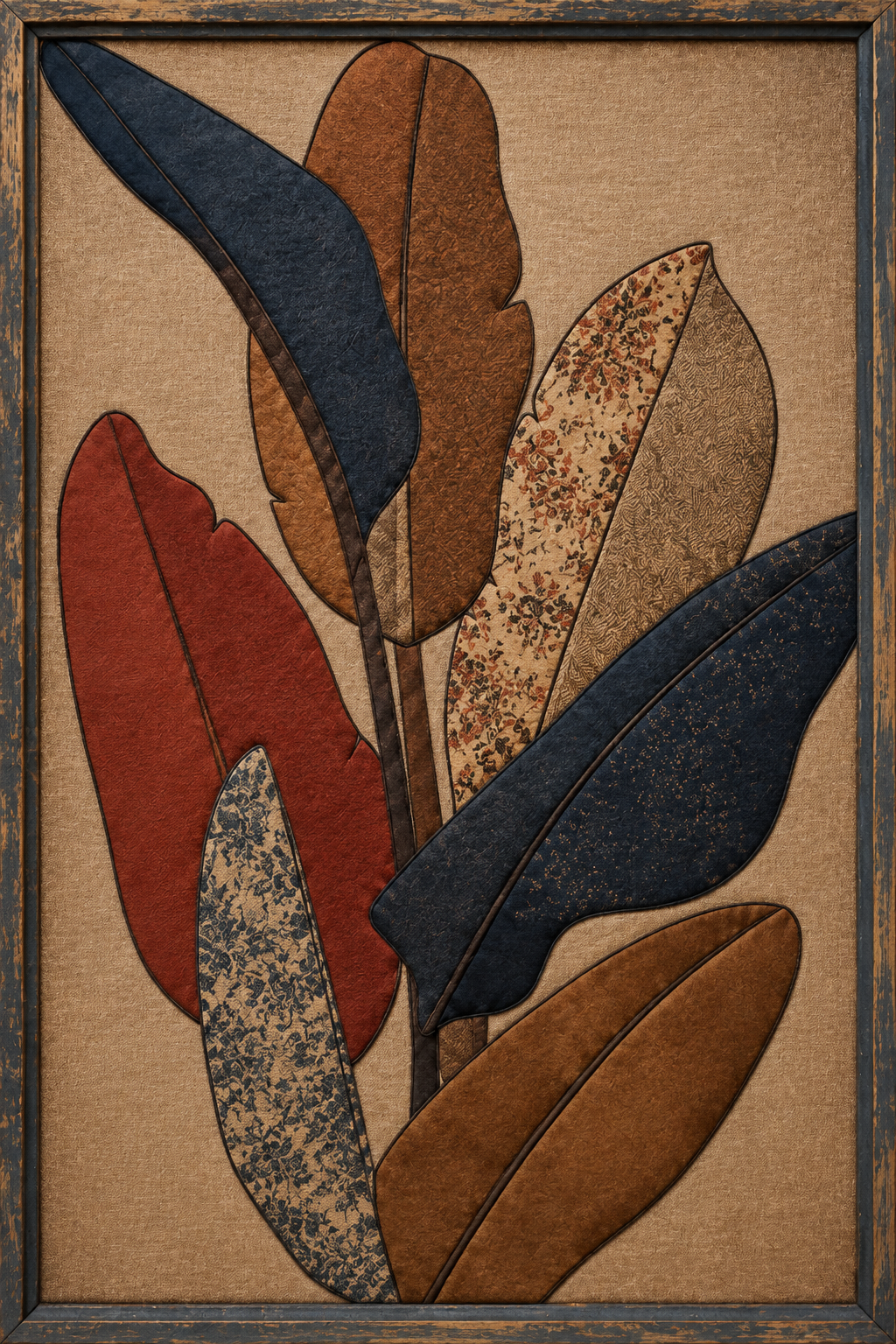 Colorful Patchwork Leaves — Kinusaiga fabric art design preview