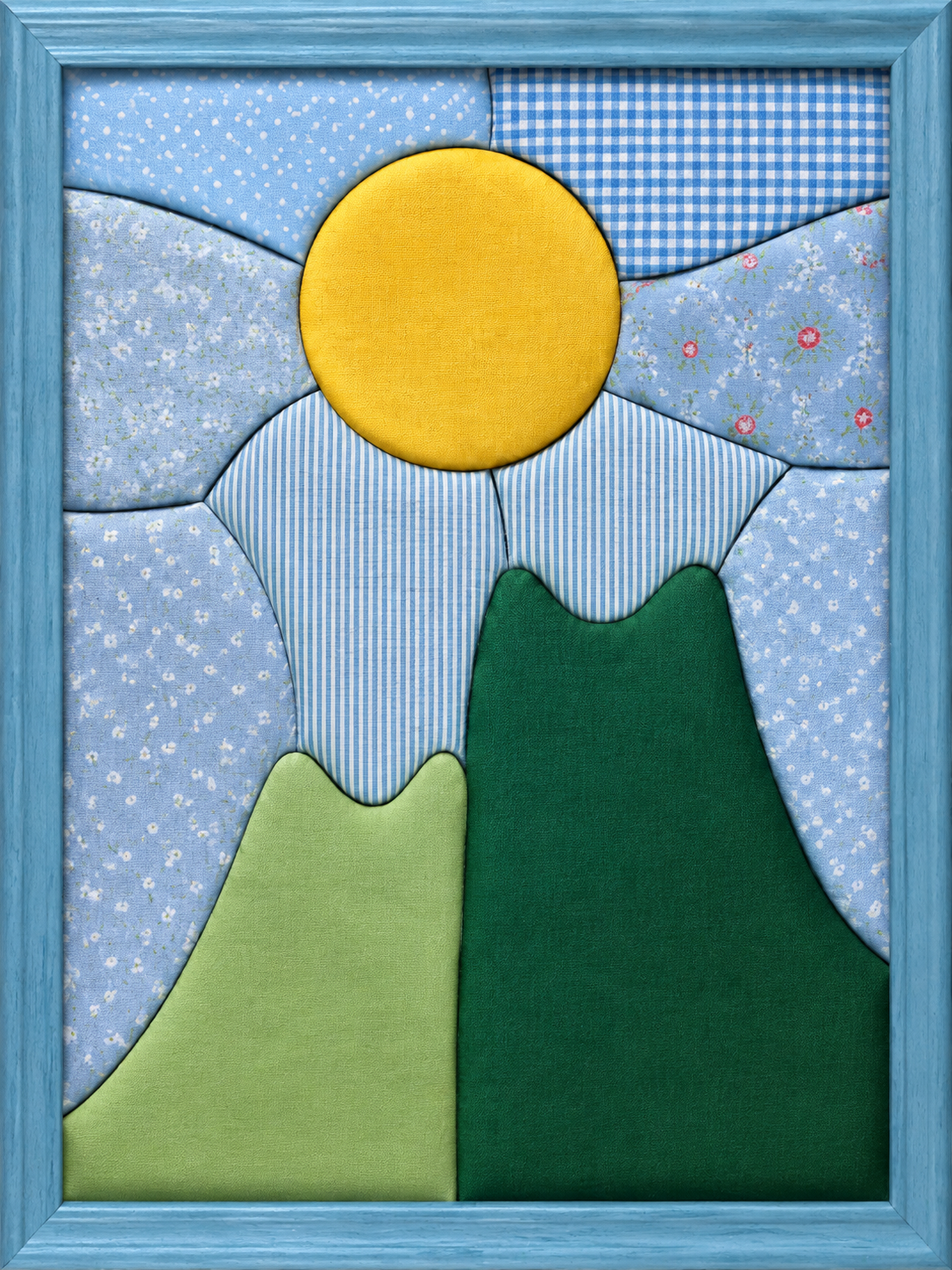 Green Mountains and Yellow Sun — Kinusaiga fabric art design preview