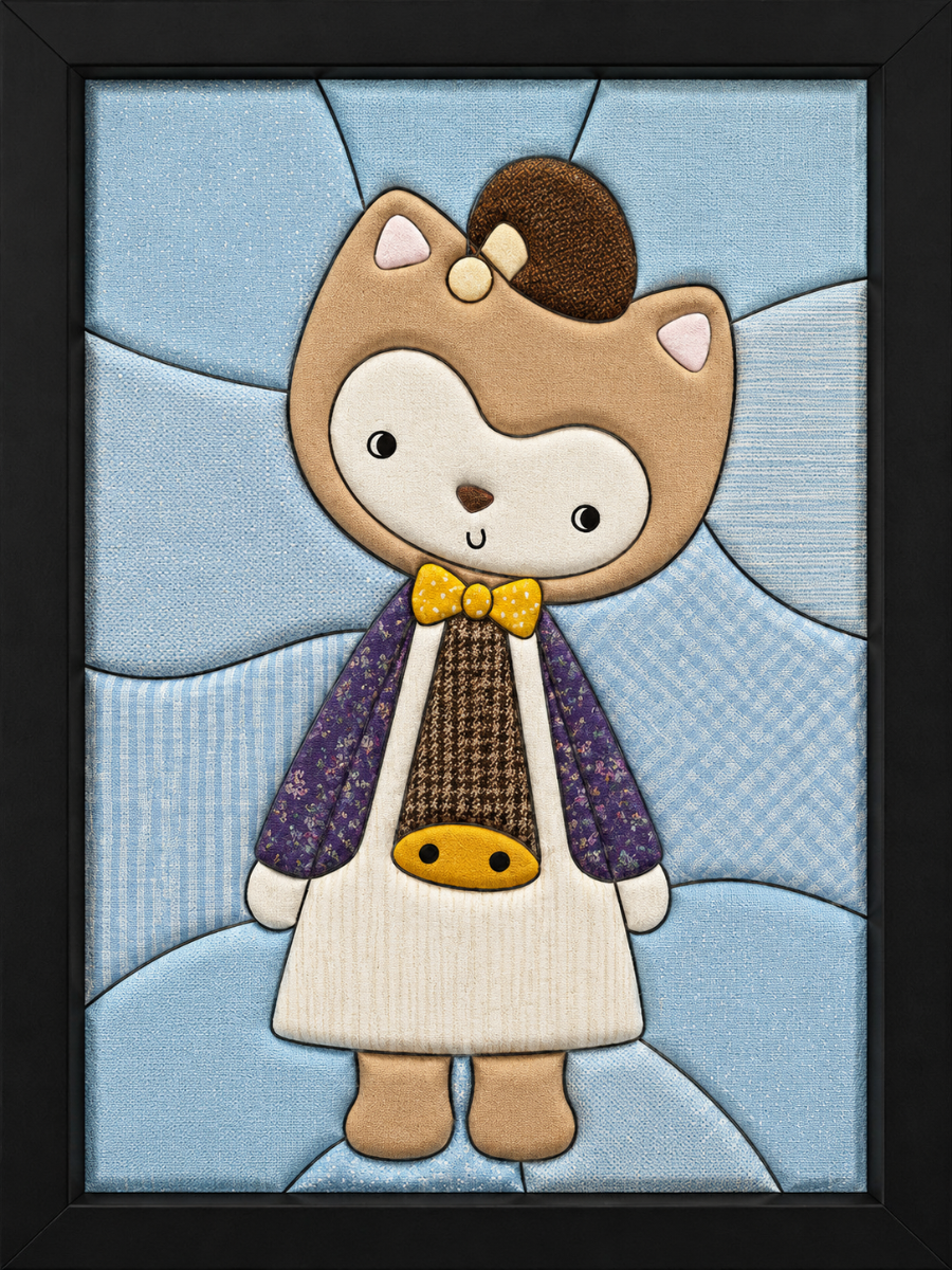 Cat-Hooded Doll in Dress — Kinusaiga fabric art design preview