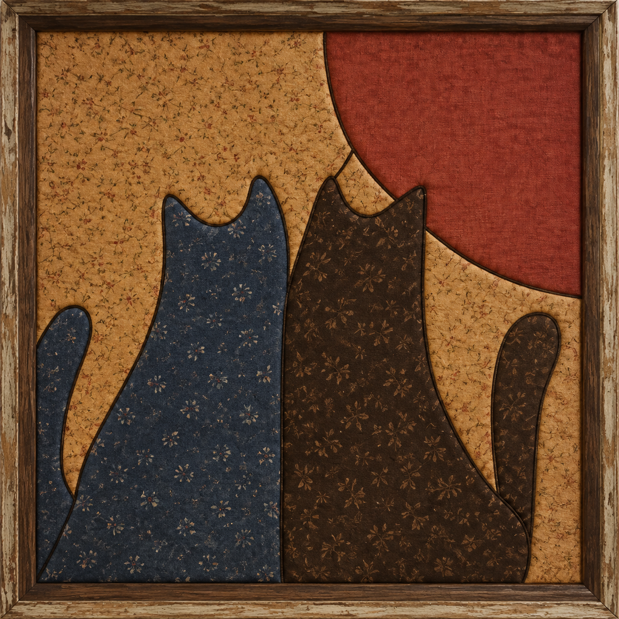 Two Cats and Red Sun — Kinusaiga fabric art design preview