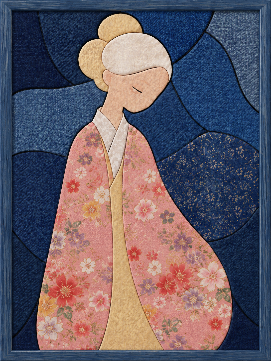 Woman in Pink Floral Robe — Kinusaiga fabric art design preview