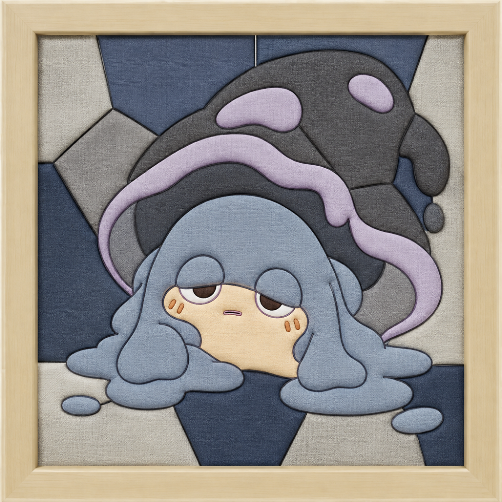 Blue-Haired Girl with Purple Mushroom Hat — Kinusaiga fabric art design preview