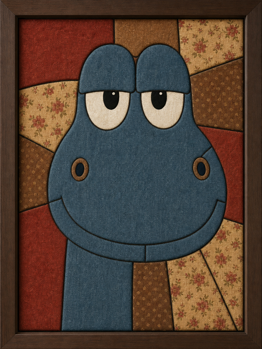 Blue Hippopotamus Face — Kinusaiga fabric art design preview