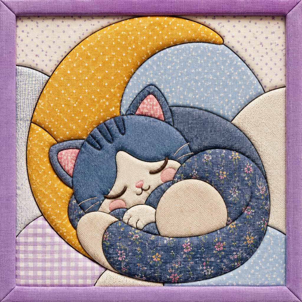 Sleeping Cat on Moon — Kinusaiga fabric art design preview