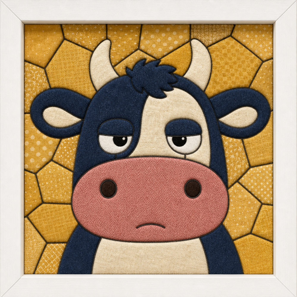 Blue and White Cow — Kinusaiga fabric art design preview