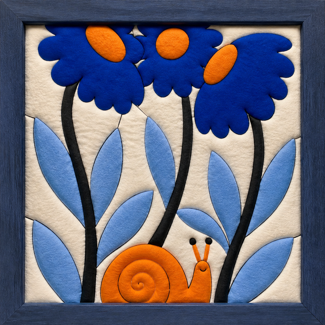 Blue Flowers and Orange Snail — Kinusaiga fabric art design preview