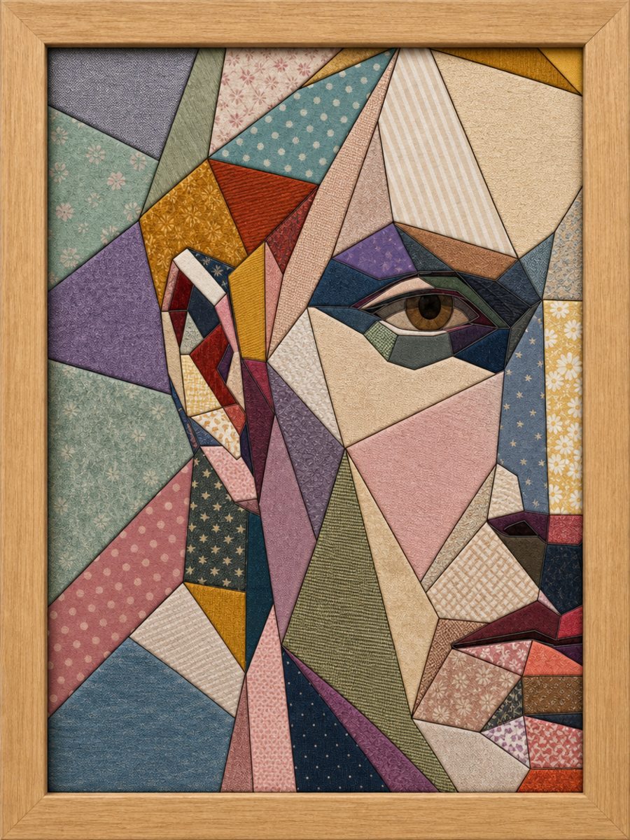 Geometric Human Face — Kinusaiga fabric art design preview