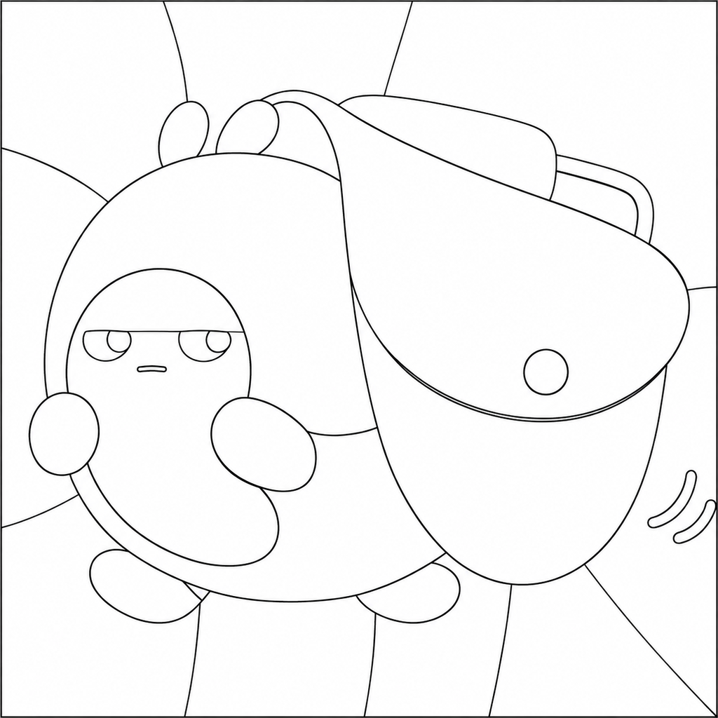 Sleepy Character Beside Mushroom — Kinusaiga fabric art design preview