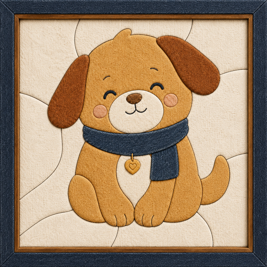 Puppy with Blue Scarf — Kinusaiga fabric art design preview