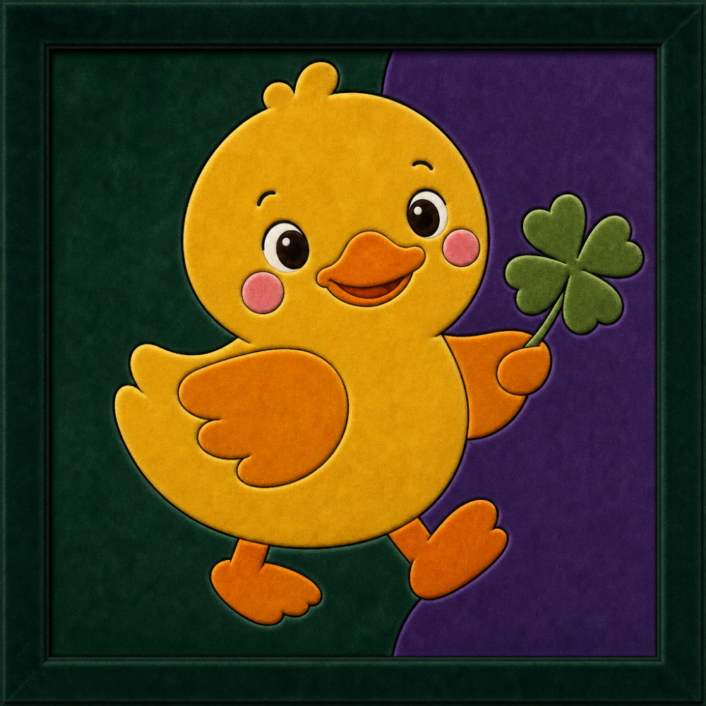 Yellow Duck with Clover — Kinusaiga fabric art design preview