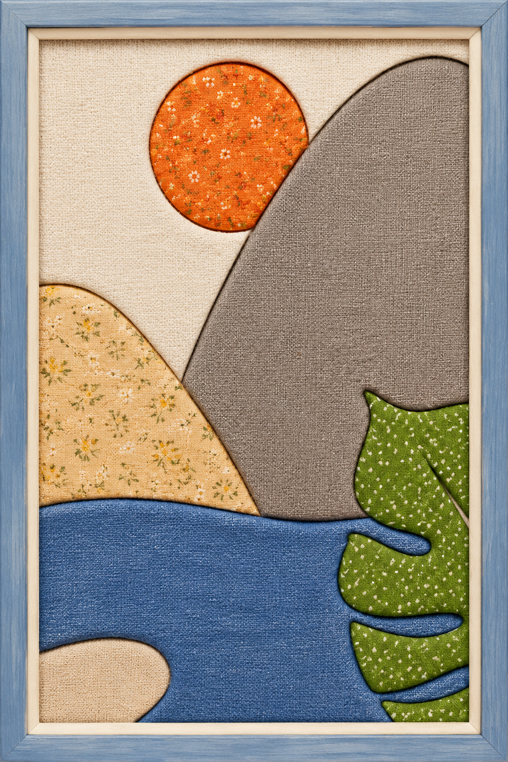 Mountain Lake and Orange Sun — Kinusaiga fabric art design preview