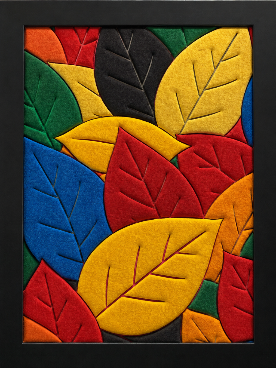 Colorful Overlapping Leaves — Kinusaiga fabric art design preview