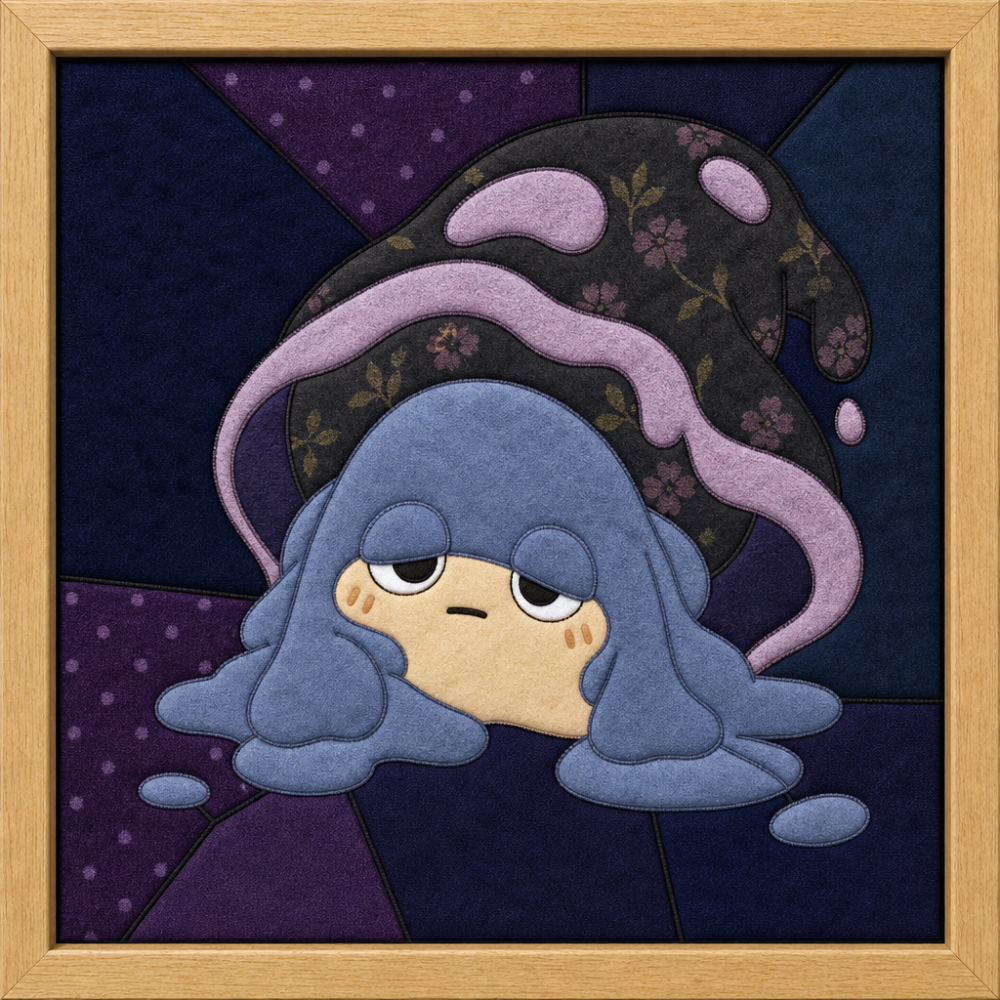 Blue-Haired Girl with Purple Mushroom Hat — Kinusaiga fabric art design preview