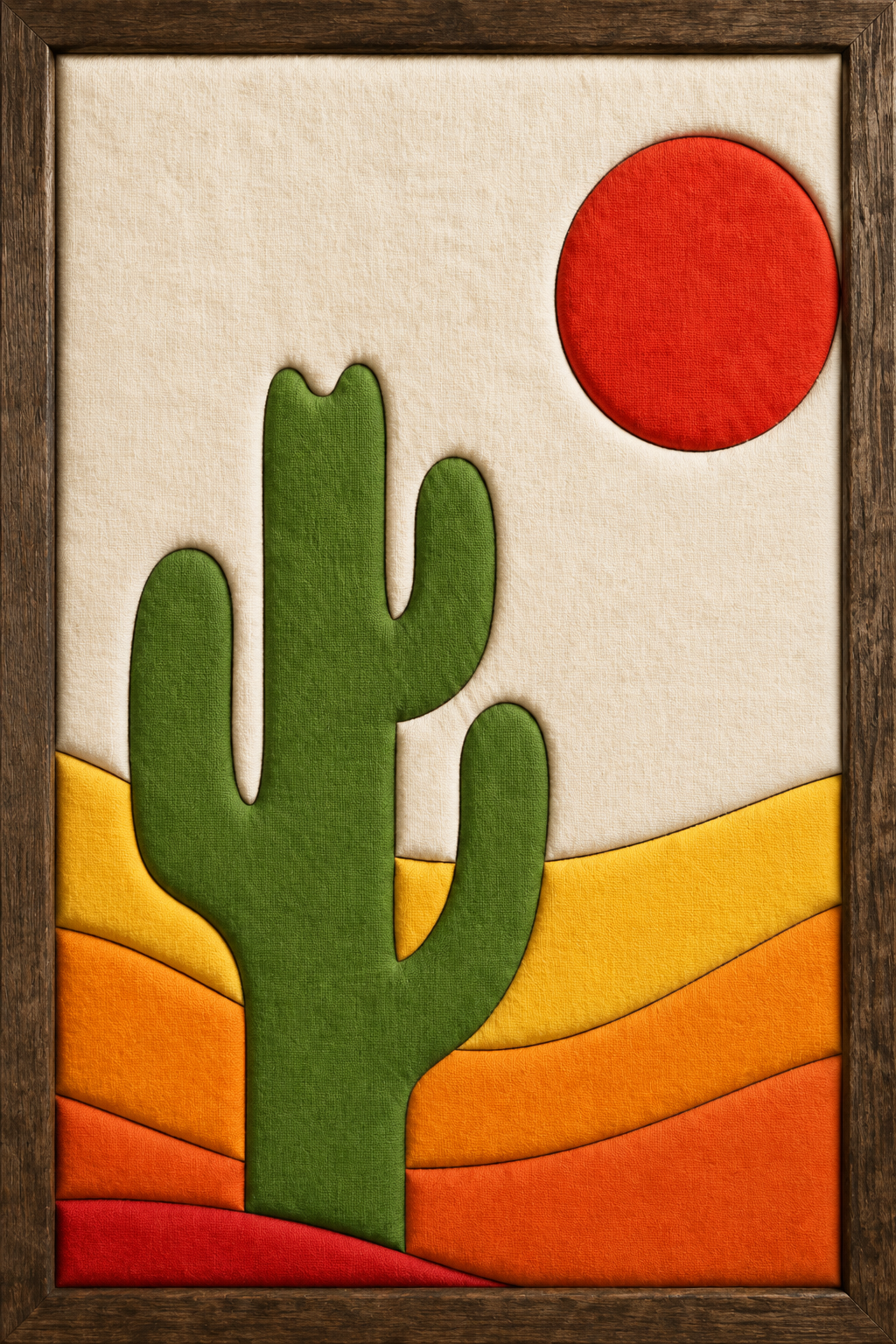 Cactus with Red Sun — Kinusaiga fabric art design preview