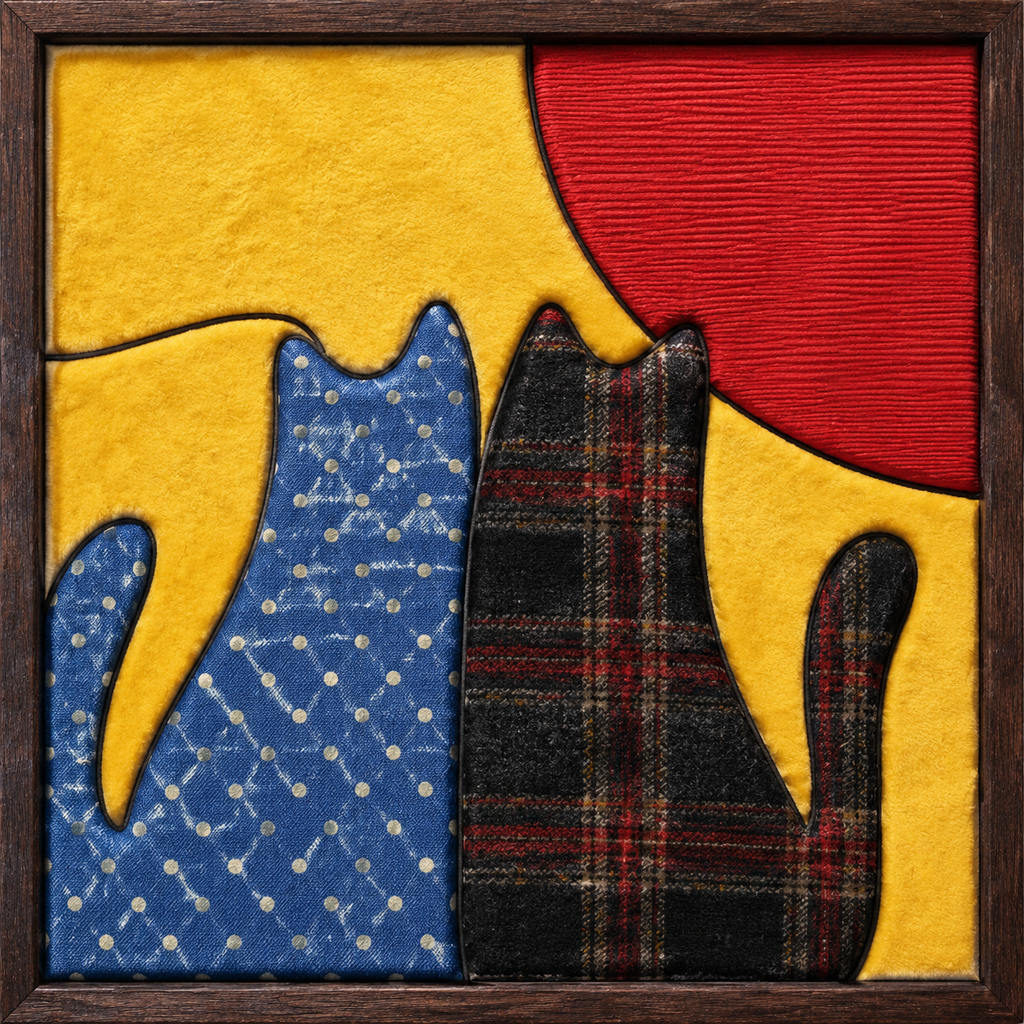 Two Cats and Red Sun — Kinusaiga fabric art design preview