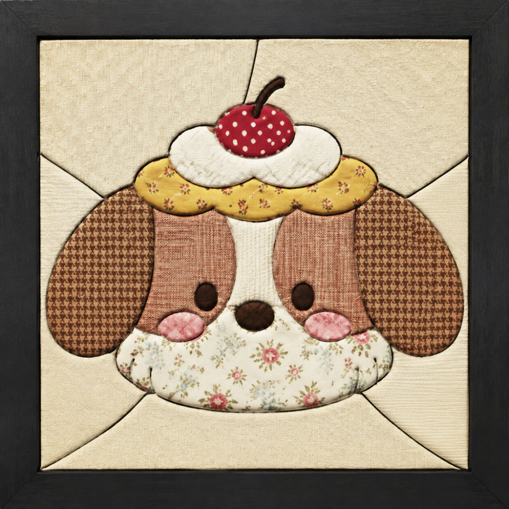 Dog With Cherry Pastry — Kinusaiga fabric art design preview