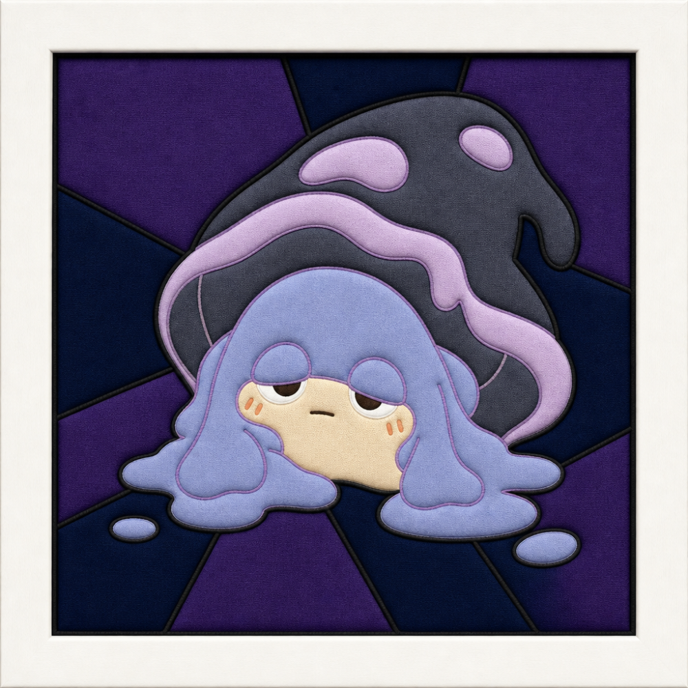 Blue-Haired Girl with Purple Mushroom Hat — Kinusaiga fabric art design preview