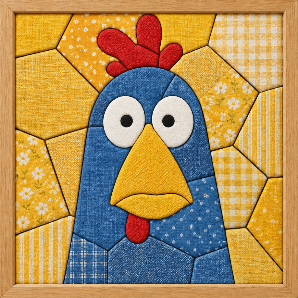 Blue Rooster Head — Kinusaiga fabric art design preview