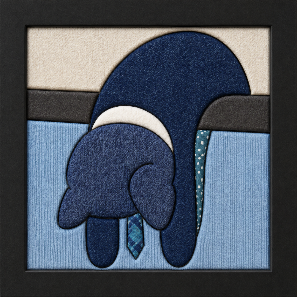 Blue Figure With Necktie — Kinusaiga fabric art design preview