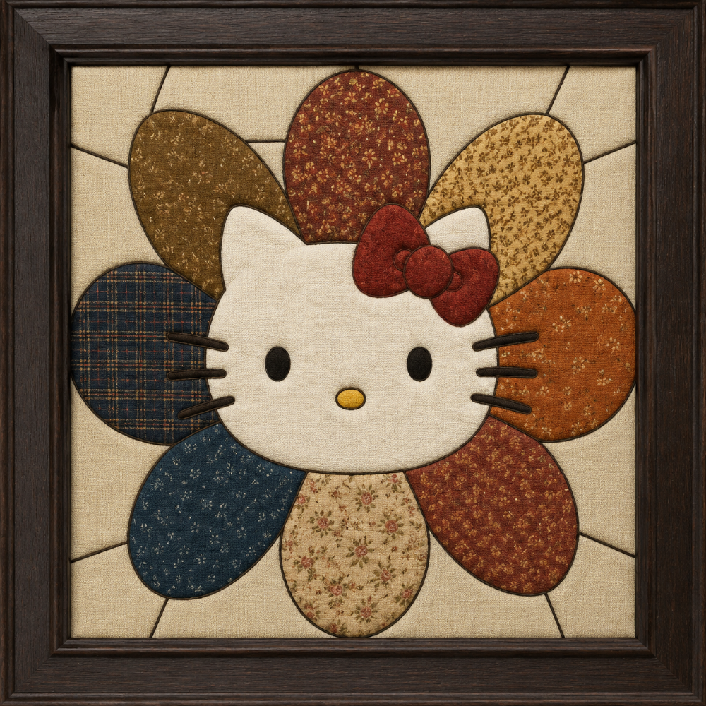Hello Kitty in Patchwork Flower — Kinusaiga fabric art design preview