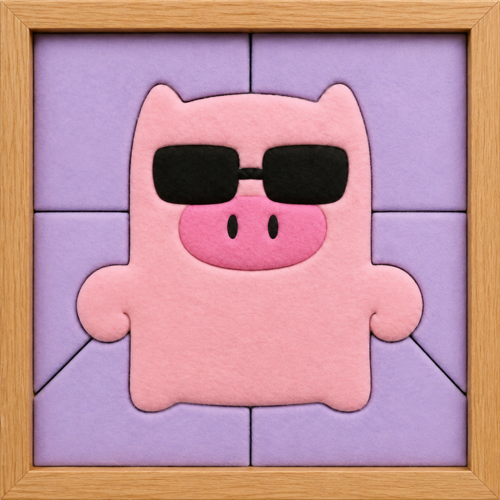 Pink Pig with Sunglasses — Kinusaiga fabric art design preview