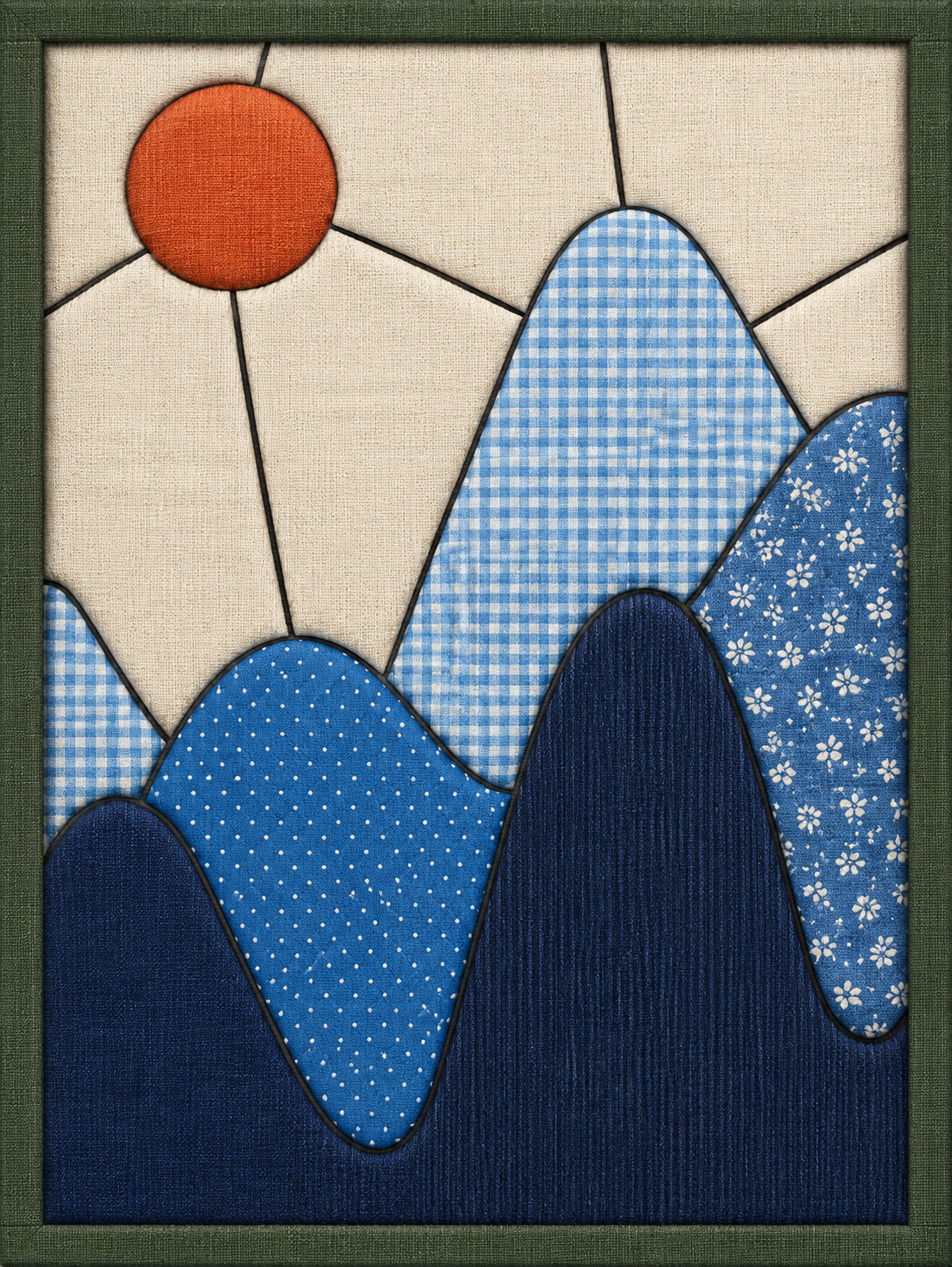 Blue Mountains and Red Sun — Kinusaiga fabric art design preview