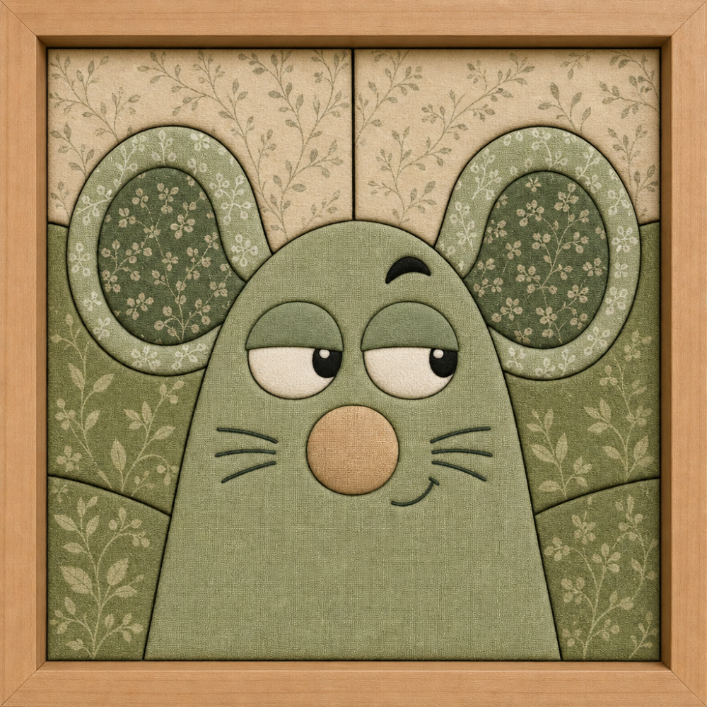 Green Mouse with Large Ears — Kinusaiga fabric art design preview