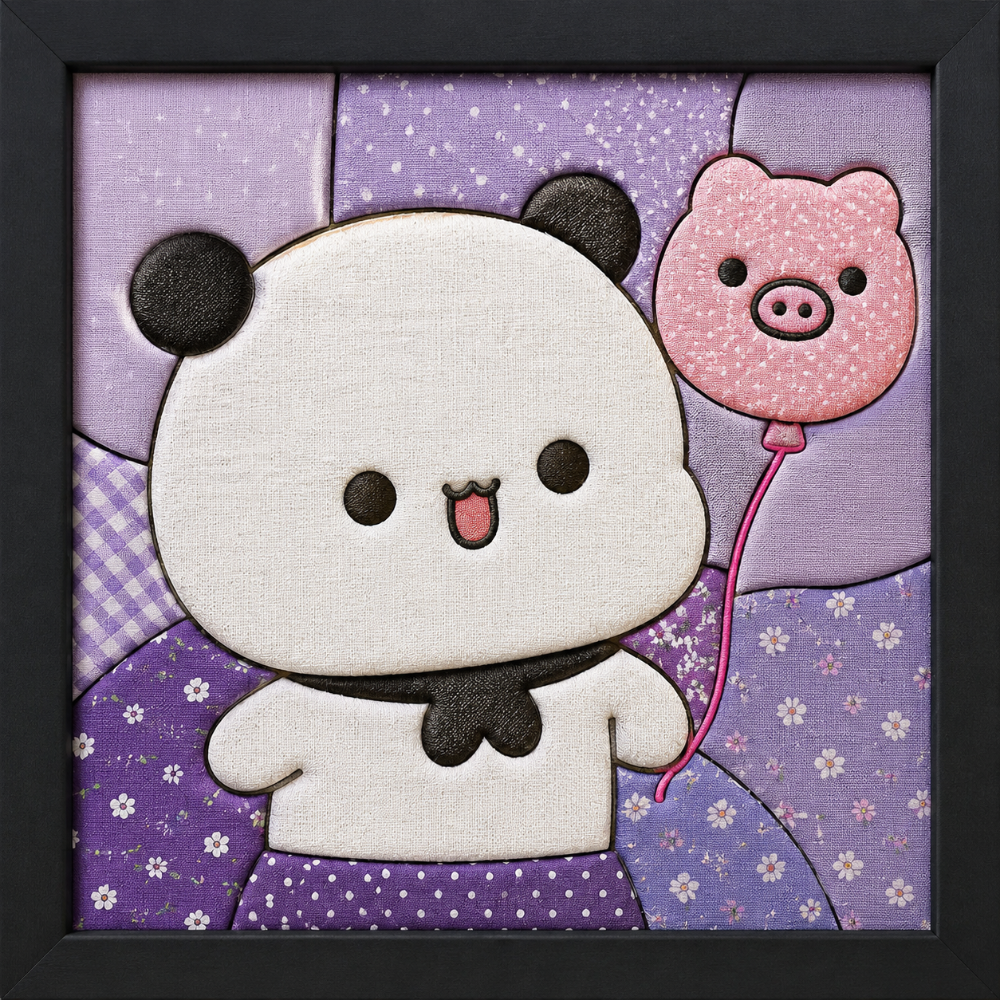Panda Holding Pink Balloon — Kinusaiga fabric art design preview