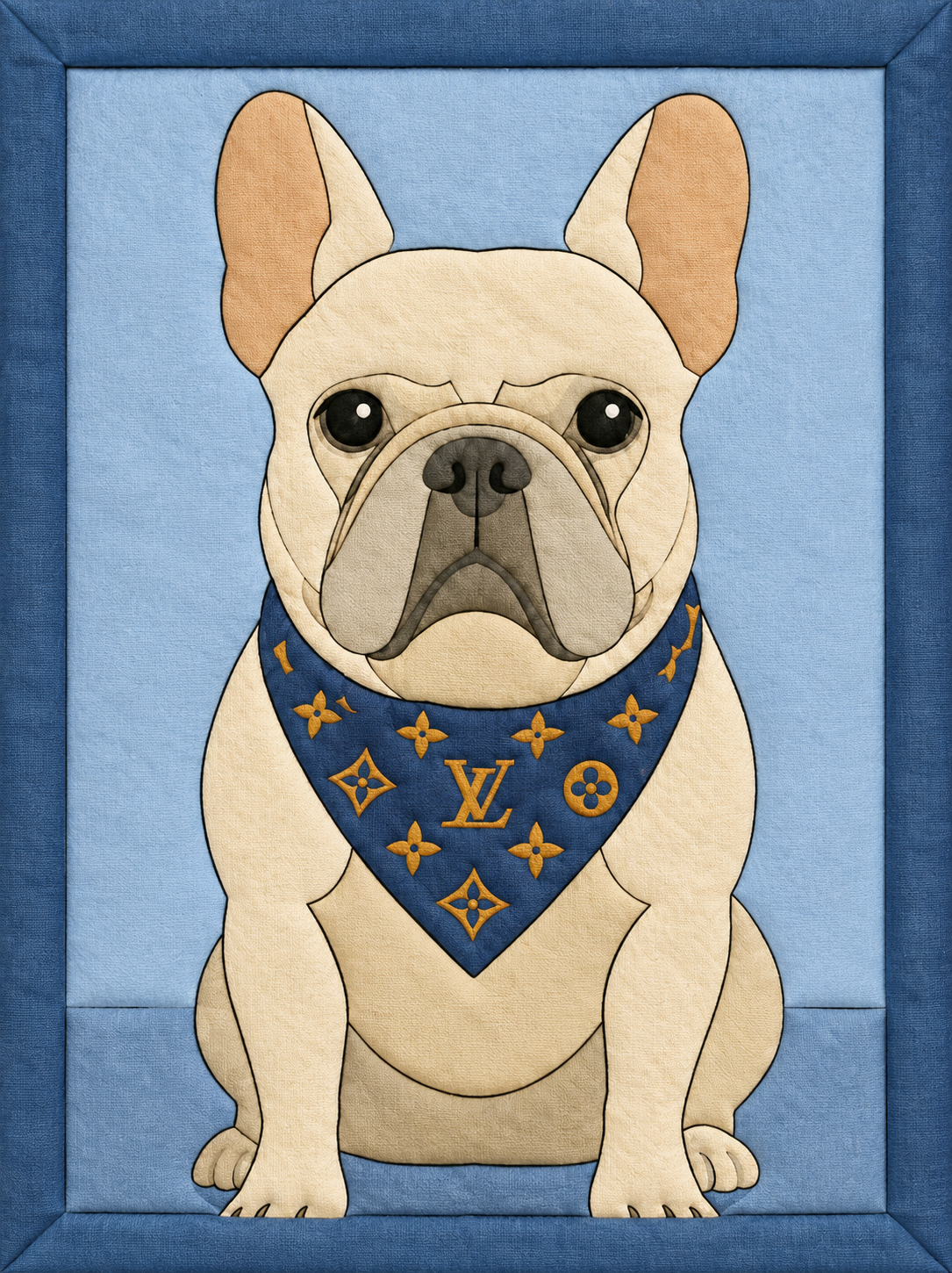 French Bulldog with Blue Bandana — Kinusaiga fabric art design preview