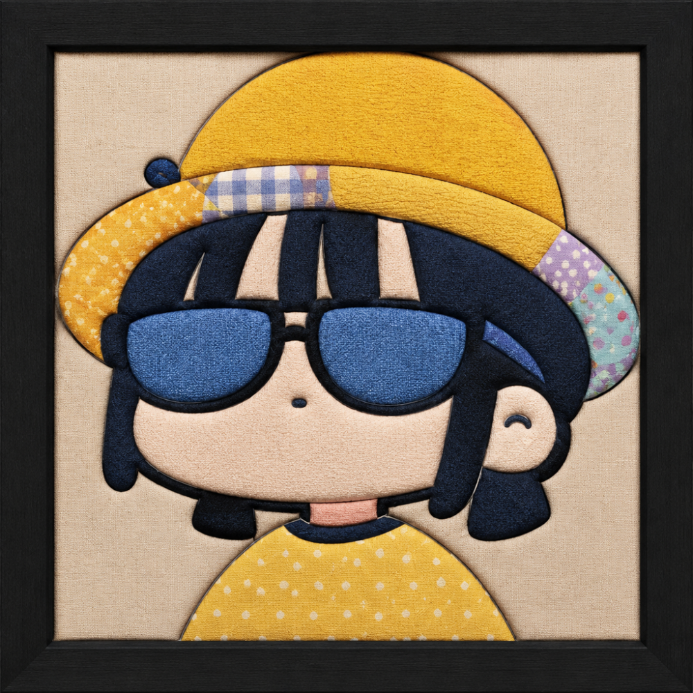 Girl with Sunglasses and Yellow Beret — Kinusaiga fabric art design preview