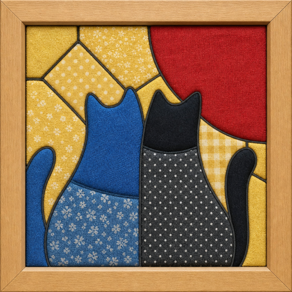 Two Sitting Cats — Kinusaiga fabric art design preview
