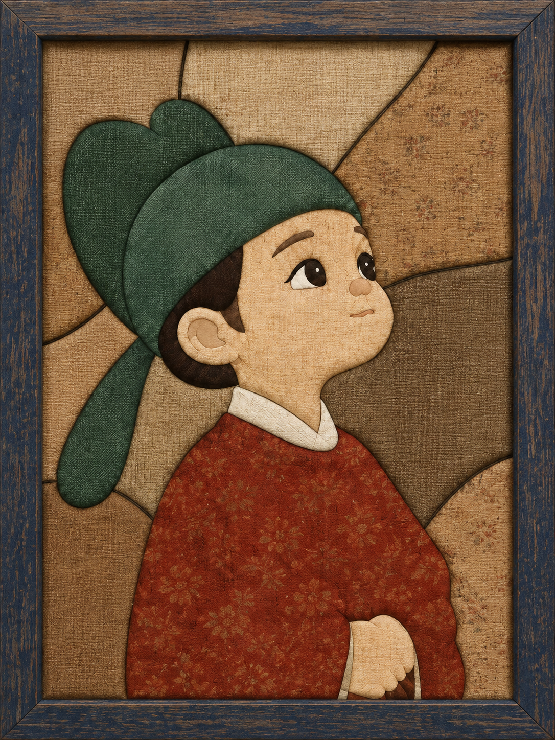 Boy Wearing Green Cap — Kinusaiga fabric art design preview
