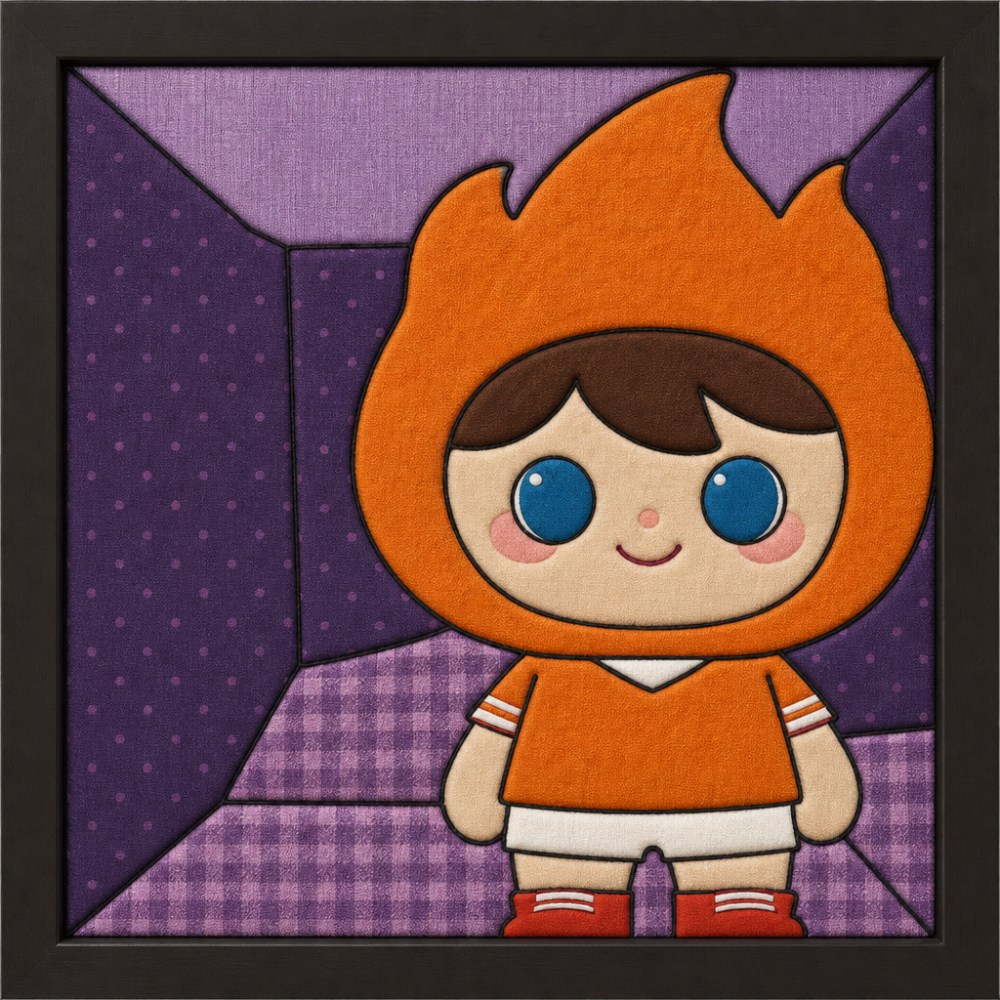 Boy in Orange Flame Costume — Kinusaiga fabric art design preview