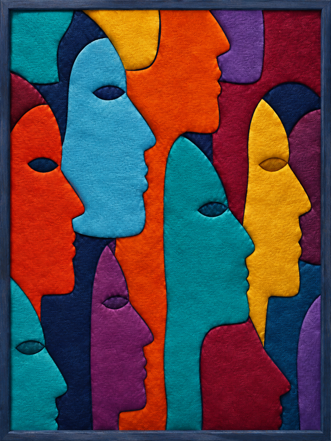 Colorful Face Silhouettes — Kinusaiga fabric art design preview