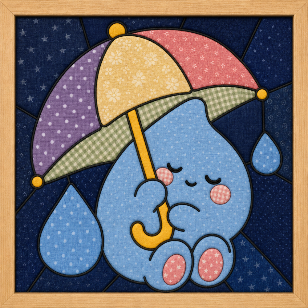 Blue Elephant with Umbrella — Kinusaiga fabric art design preview