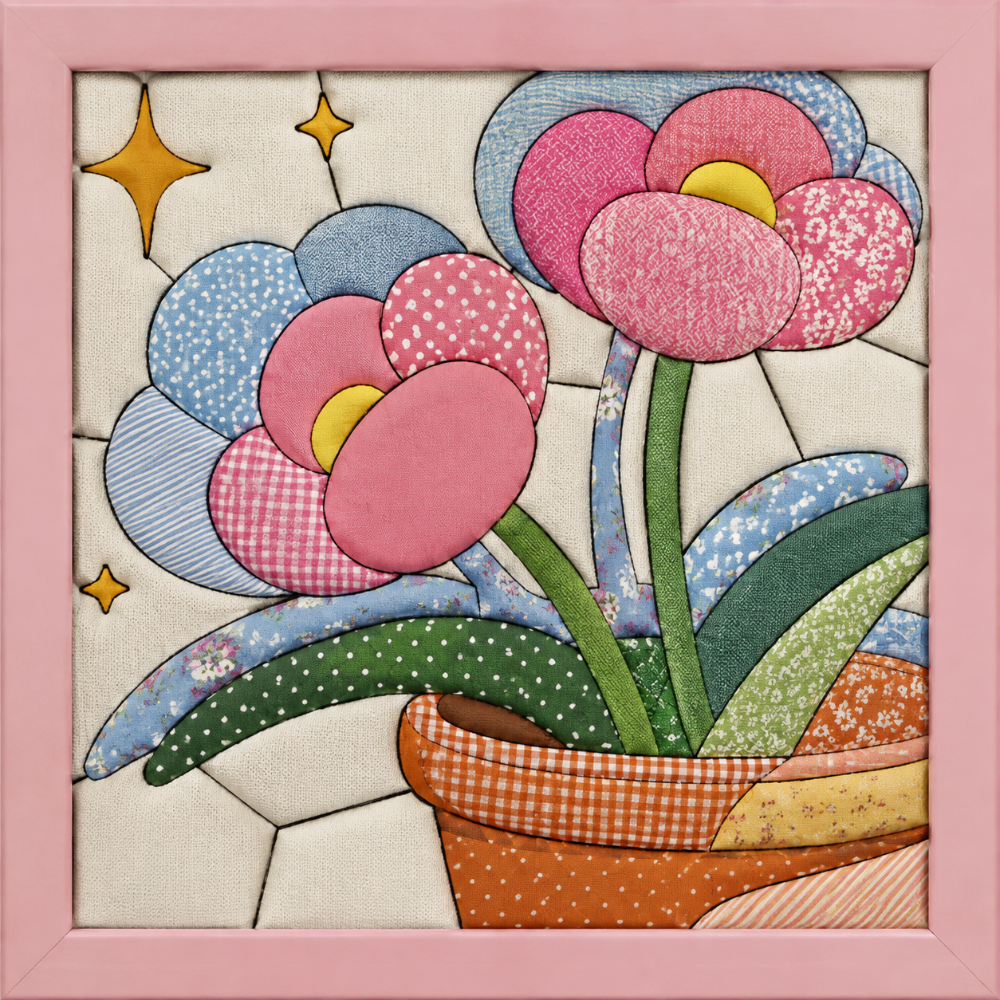 Potted Pink Flowers — Kinusaiga fabric art design preview